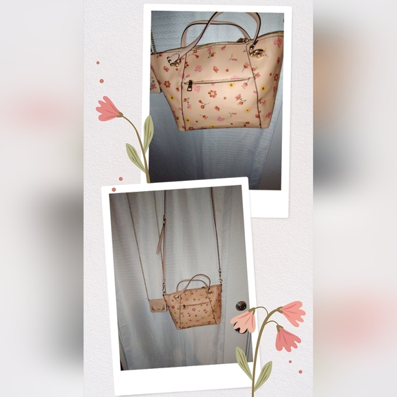 Coach 2 Pieces Tan Floral Tote and Crossbody Set - Picture 1 of 16